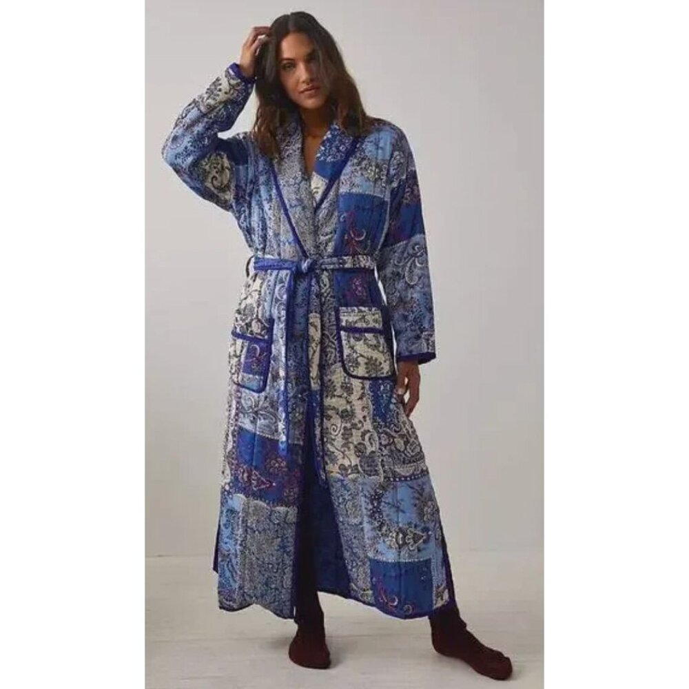 NEW Free People Intimately In Your Dream Robe Blue Paisley Size S $299 [jb] - Picture 2 of 9
